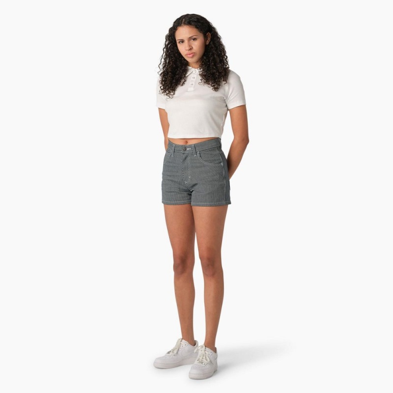 Blue Women's Dickies Hickory Stripe Carpenter Shorts | VKP617308