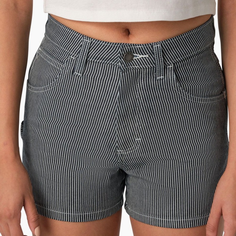 Blue Women's Dickies Hickory Stripe Carpenter Shorts | VKP617308