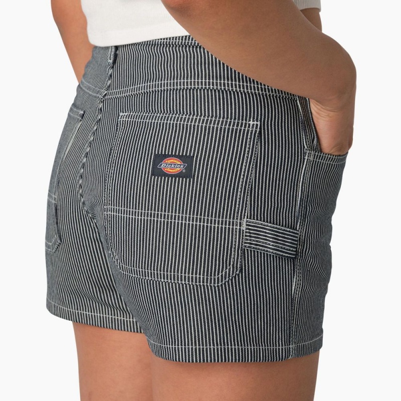 Blue Women's Dickies Hickory Stripe Carpenter Shorts | VKP617308