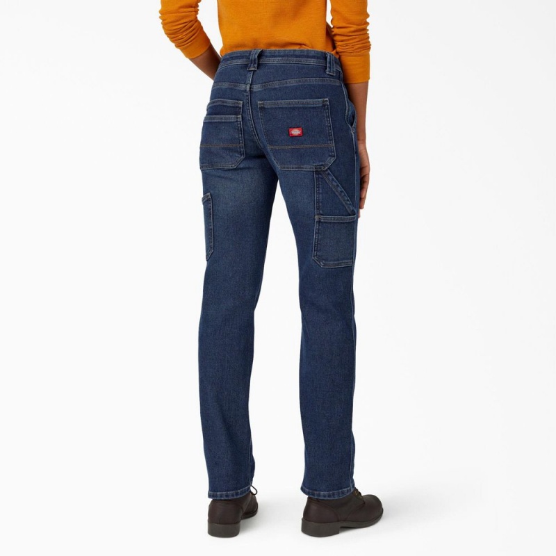 Blue Women's Dickies Lined Relaxed Fit Carpenter Jeans | ZYX720893