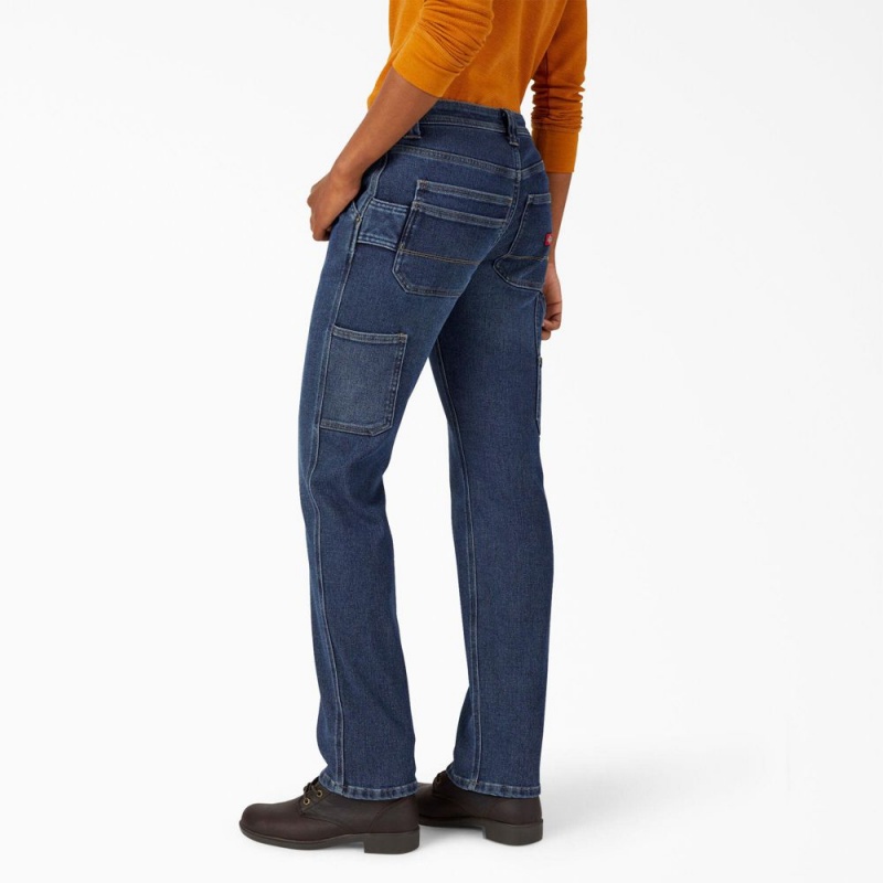 Blue Women's Dickies Lined Relaxed Fit Carpenter Jeans | ZYX720893