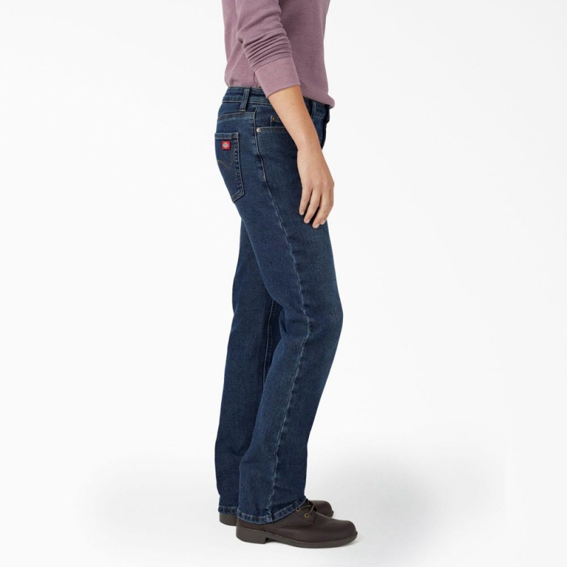 Blue Women's Dickies Lined Relaxed Fit Jeans | KFJ547109