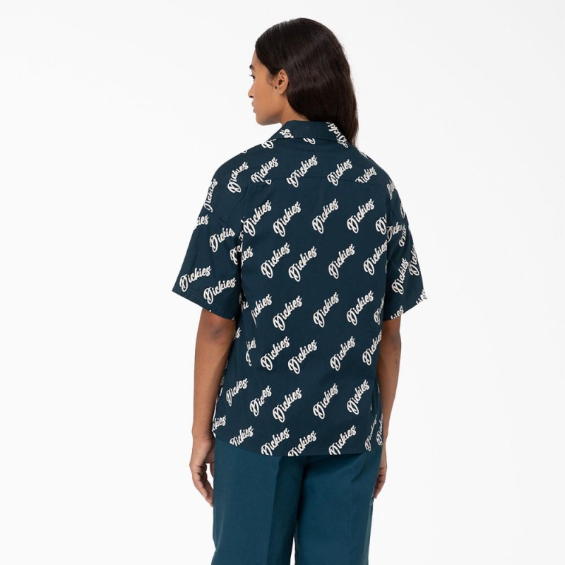 Blue Women's Dickies Mayetta Logo Print Shirt | CZW638941