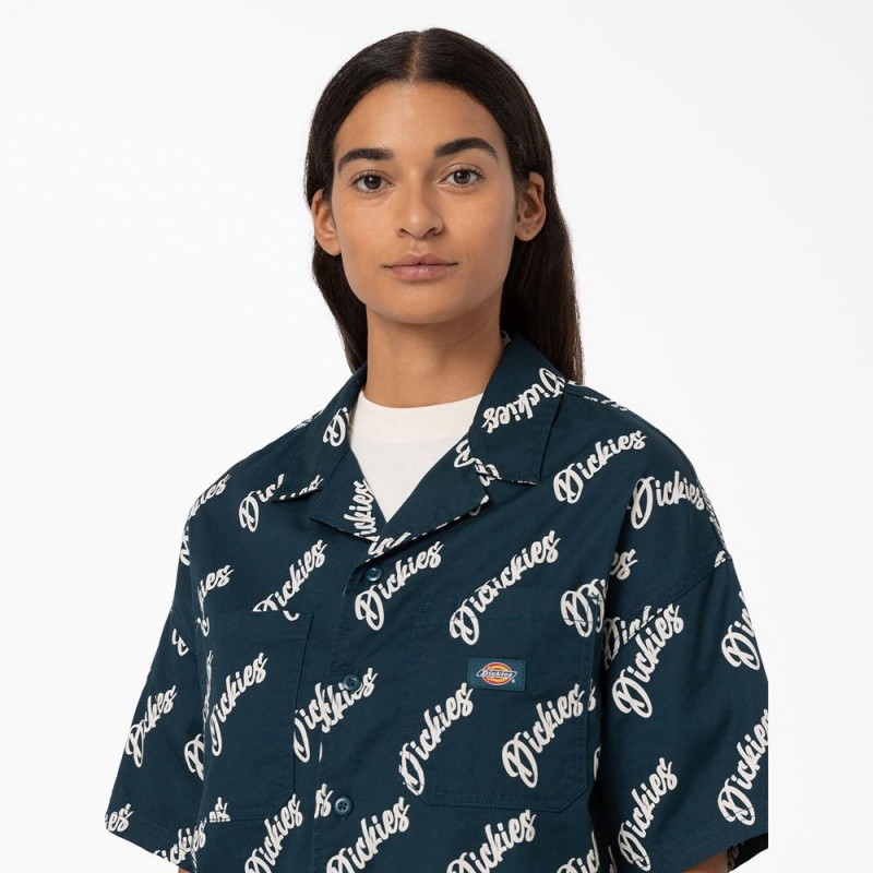 Blue Women's Dickies Mayetta Logo Print Shirt | CZW638941