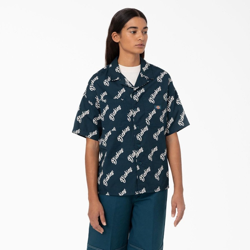 Blue Women\'s Dickies Mayetta Logo Print Shirt | CZW638941