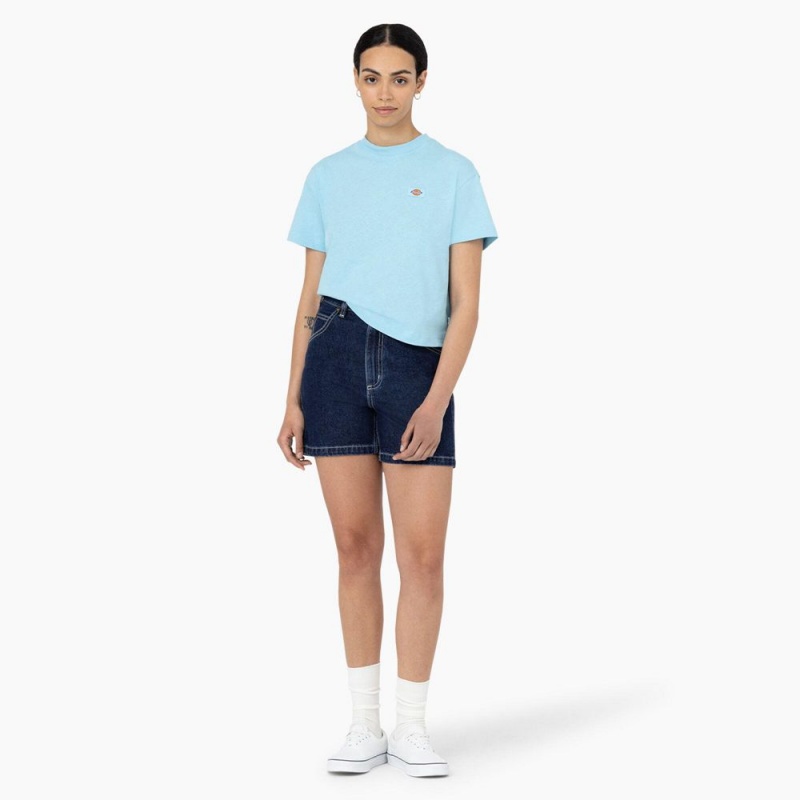 Blue Women's Dickies Oakport Cropped T-Shirt | CZD629184