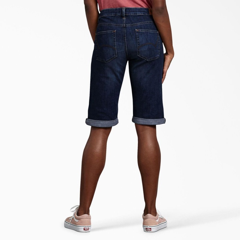 Blue Women's Dickies Perfect Shape Straight Fit Bermuda Jean Shorts | NKS123854