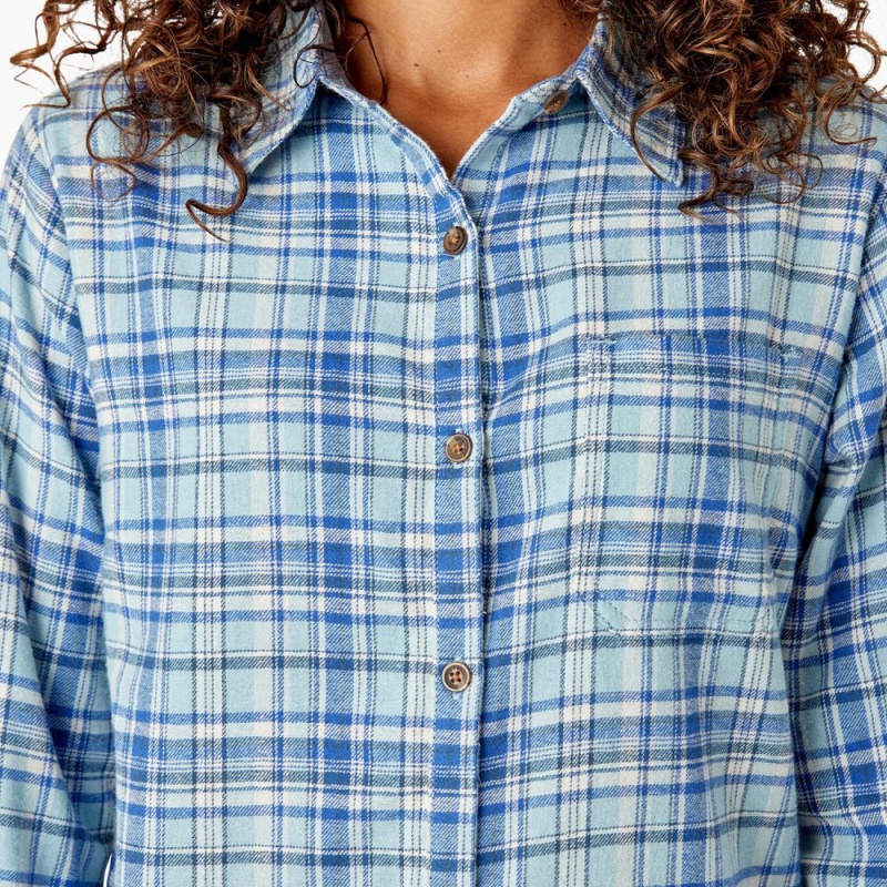 Blue Women's Dickies Plaid Flannel Long Sleeve Shirt | DVS937418