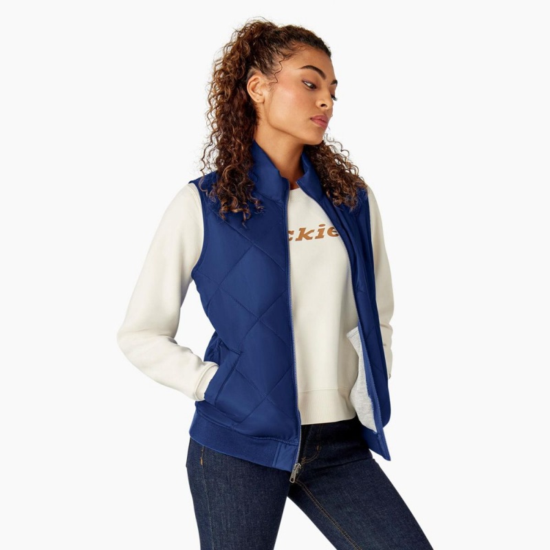 Blue Women's Dickies Quilted Vest | HGY756981