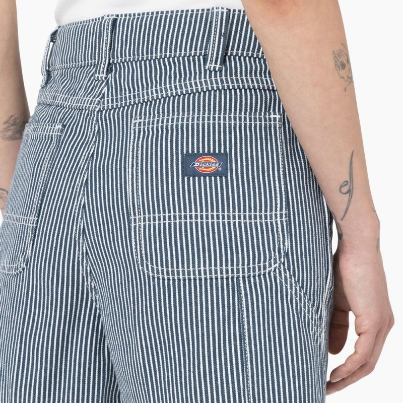 Blue Women's Dickies Regular Fit Hickory Stripe Shorts | YXZ471509