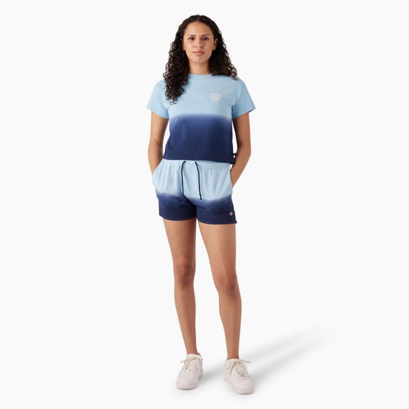 Blue Women's Dickies Relaxed Fit Ombre Knit Shorts | YRM941652