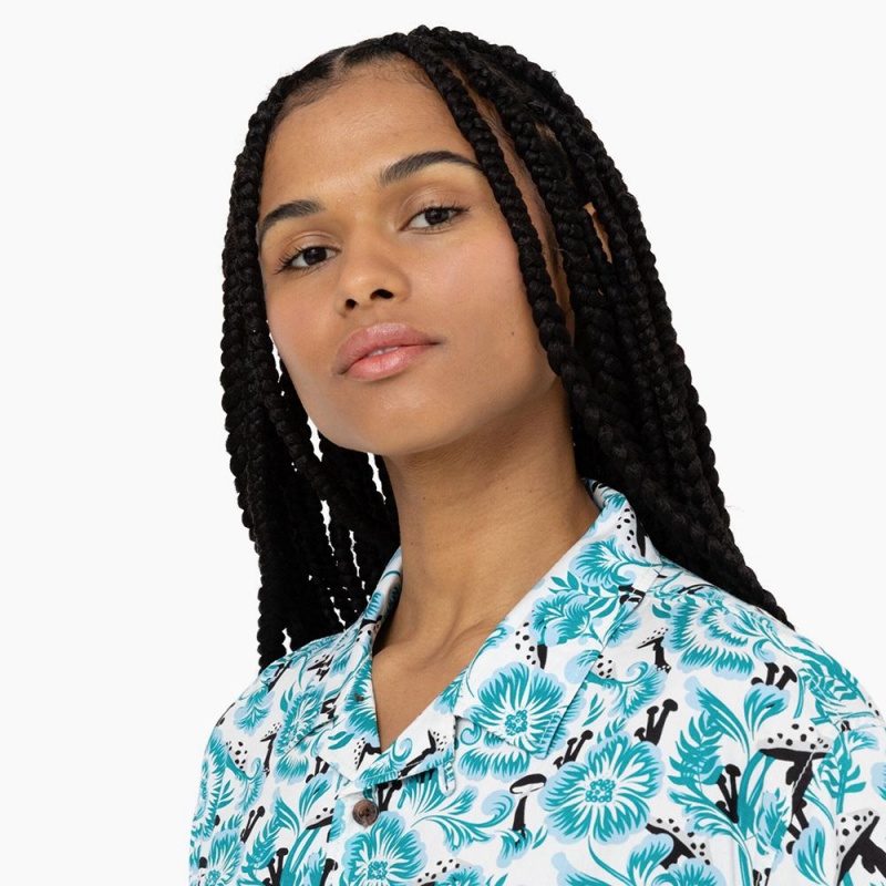 Blue Women's Dickies Roseburg Short Sleeve Shirt | YJF632480