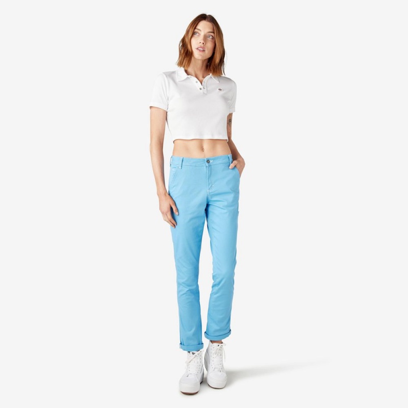 Blue Women's Dickies Slim Straight Fit Roll Hem Carpenter Pants | WXG052683