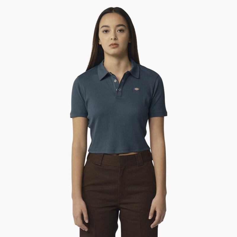 Blue Women\'s Dickies Tallasee Short Sleeve Cropped Polo Shirt | HDU340829