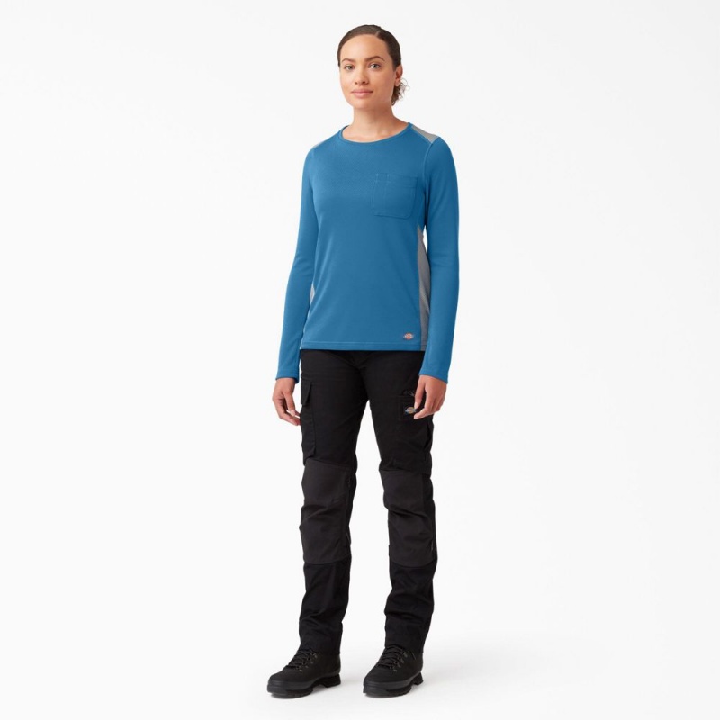 Blue Women's Dickies Temp-iQ® 365 Long Sleeve Pocket T-Shirt | RQY831947