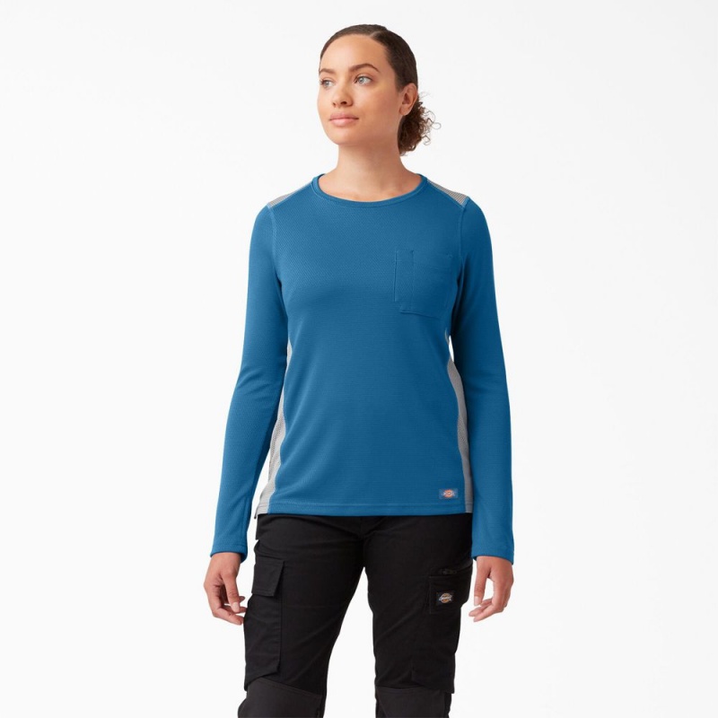 Blue Women\'s Dickies Temp-iQ® 365 Long Sleeve Pocket T-Shirt | RQY831947