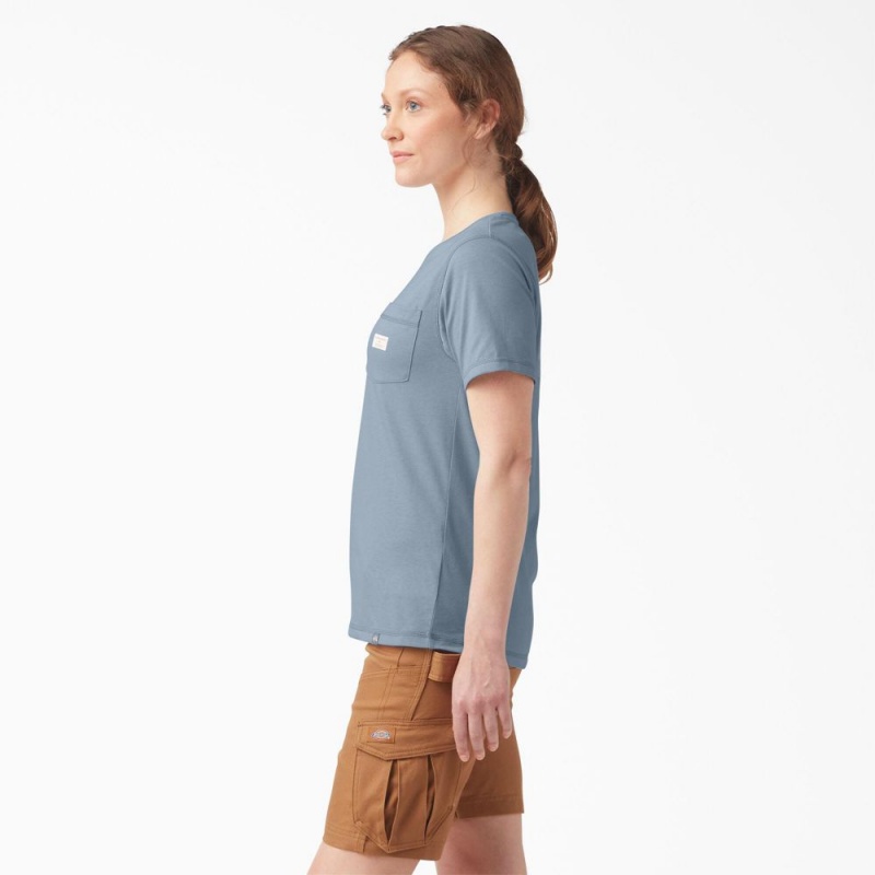 Blue Women's Dickies Traeger x Pocket T-Shirt | QDB679834