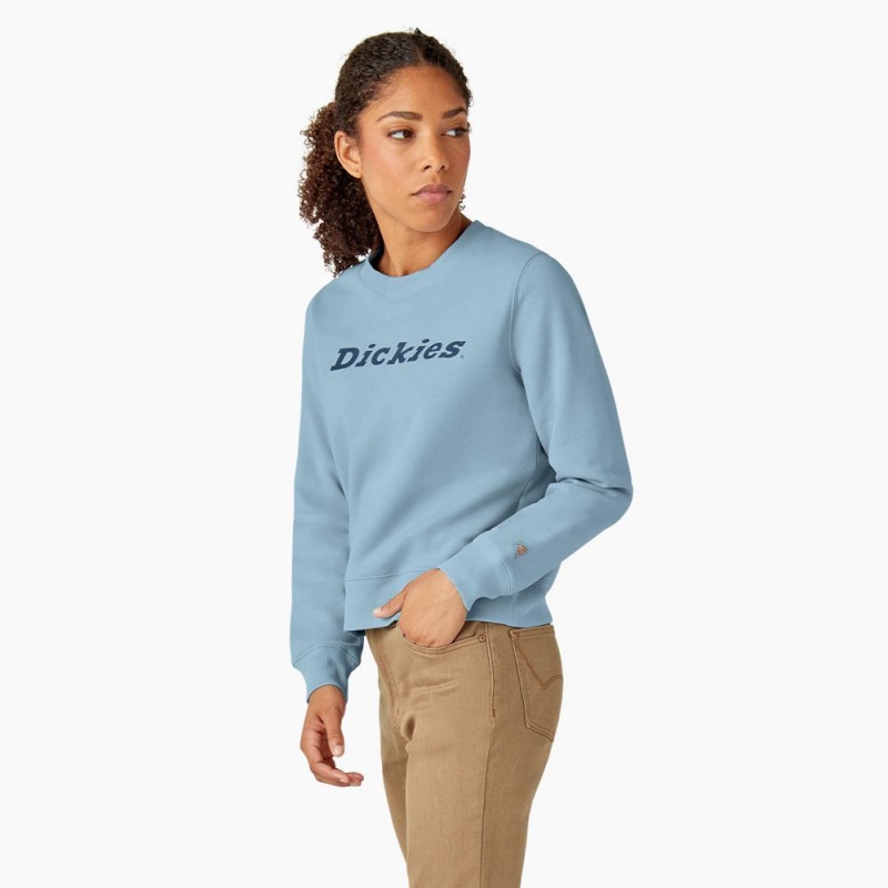 Blue Women's Dickies Water Repellent Logo Sweatshirt | TDK704632