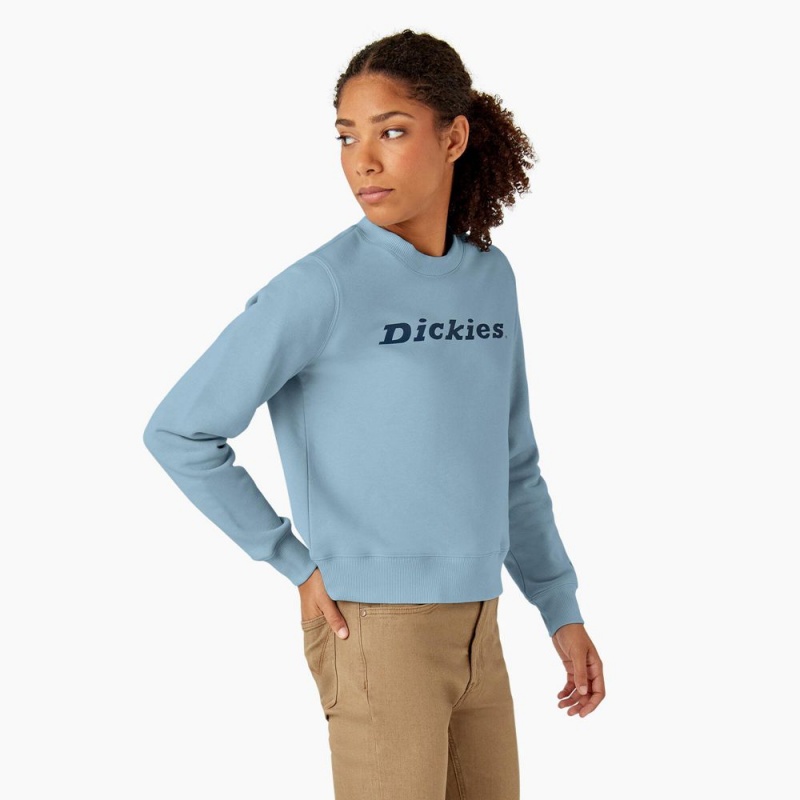 Blue Women's Dickies Water Repellent Logo Sweatshirt | TDK704632