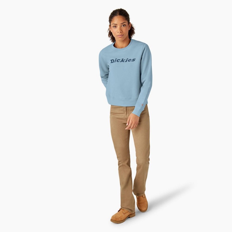 Blue Women's Dickies Water Repellent Logo Sweatshirt | TDK704632