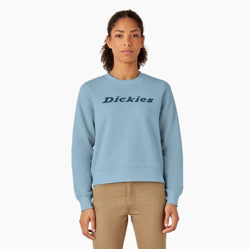 Blue Women\'s Dickies Water Repellent Logo Sweatshirt | TDK704632