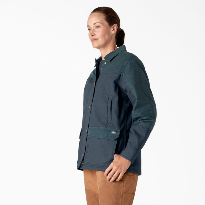 Blue Women's Dickies Waxed Canvas Chore Coat Jacket | TKO469782