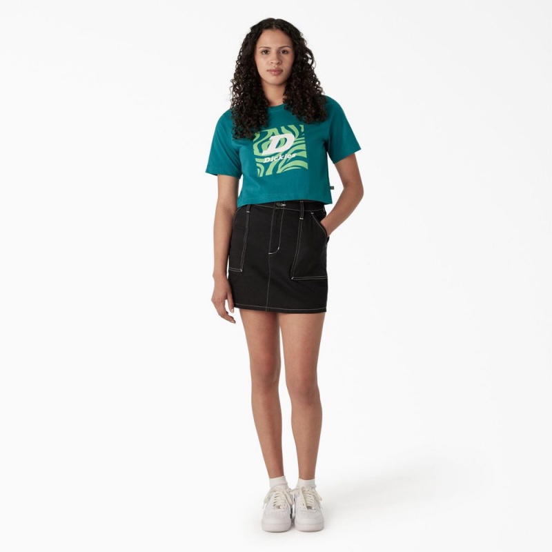 Blue Women's Dickies Zebra Graphic Cropped T-Shirt | JSI805496