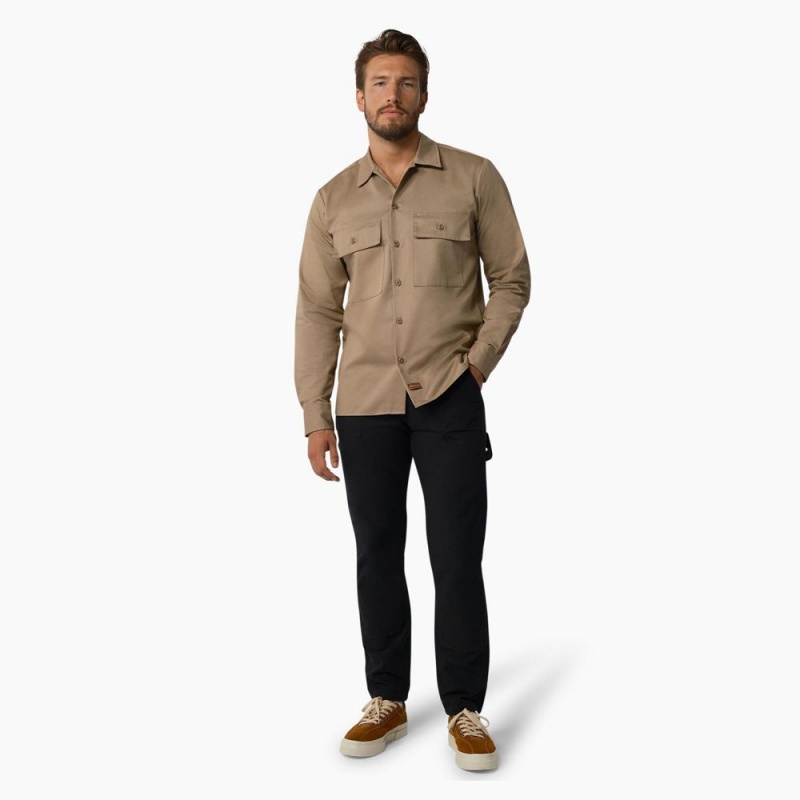 Brown Men's Dickies 1922 Premium Twill Long Sleeve Shirt | CQX405839