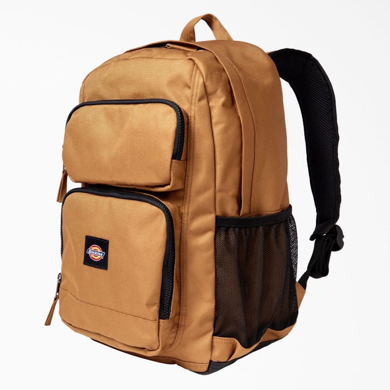 Brown Men's Dickies Double Pocket Backpack | EZG154607