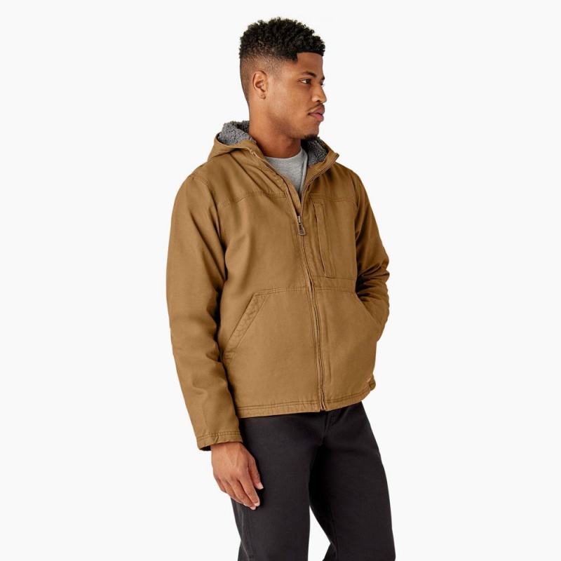 Brown Men's Dickies Duck Canvas High Pile Fleece Lined Jacket | IBF643781