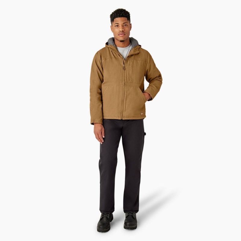 Brown Men's Dickies Duck Canvas High Pile Fleece Lined Jacket | IBF643781