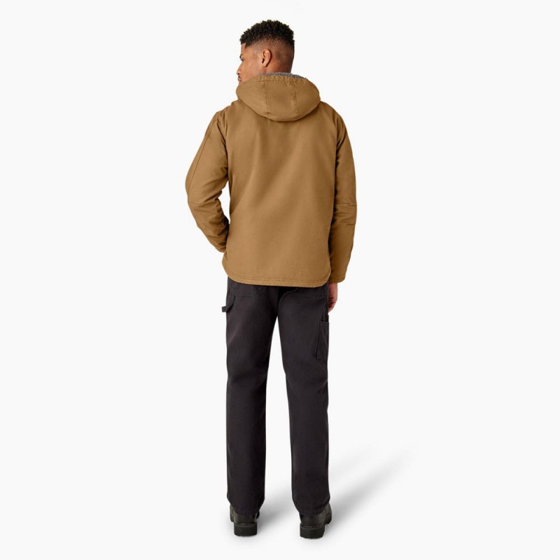 Brown Men's Dickies Duck Canvas High Pile Fleece Lined Jacket | IBF643781