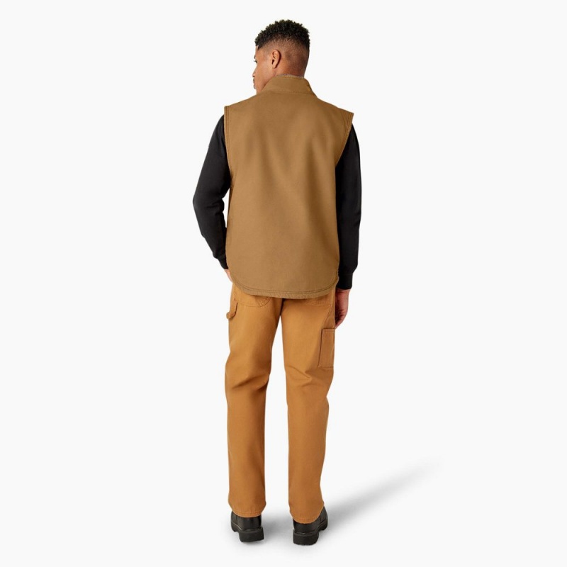 Brown Men's Dickies Duck Canvas High Pile Fleece Lined Vest | QEM038157