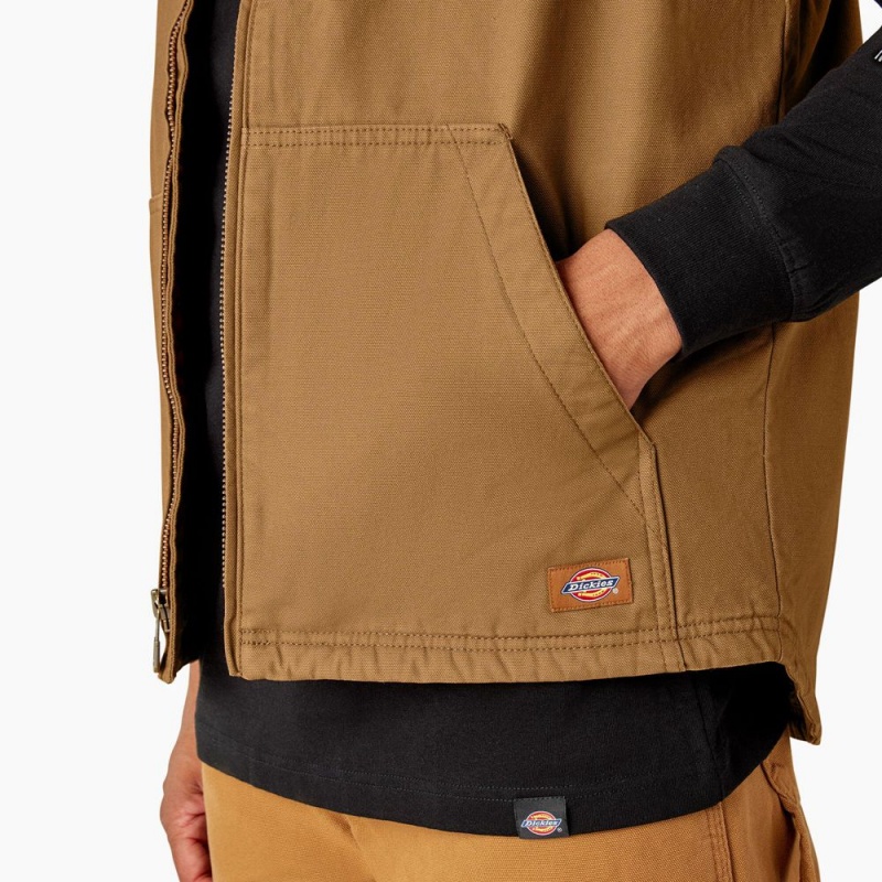 Brown Men's Dickies Duck Canvas High Pile Fleece Lined Vest | QEM038157