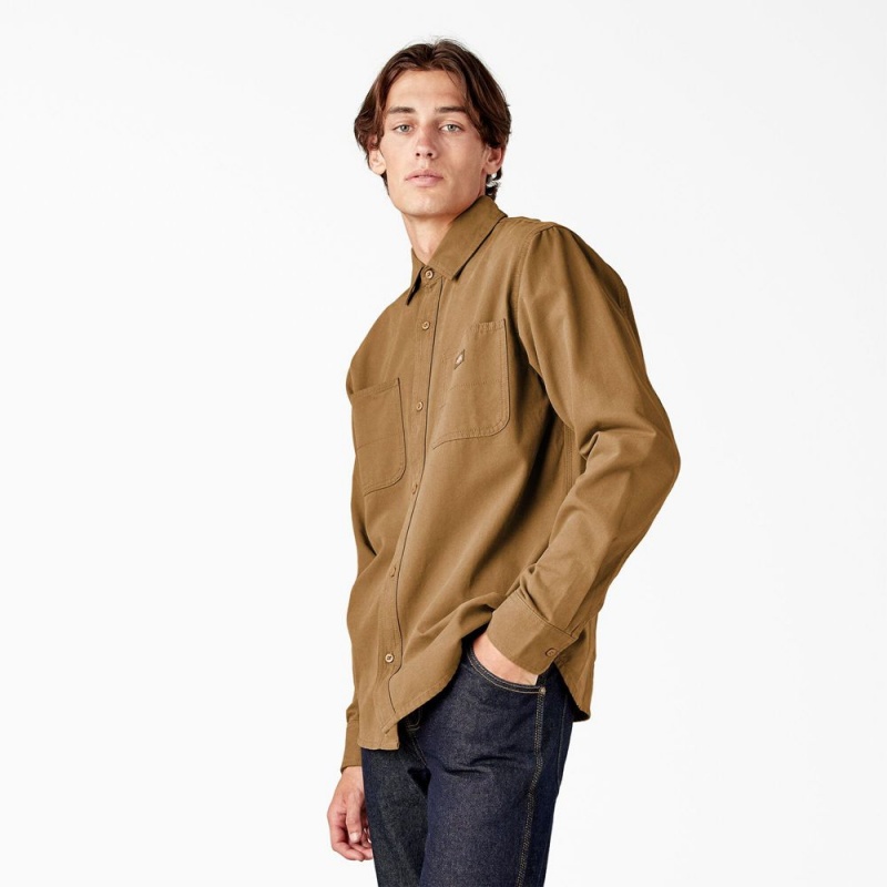 Brown Men's Dickies Duck Canvas Long Sleeve Utility Shirt | RZV719084