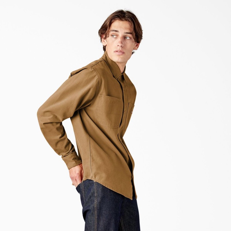 Brown Men's Dickies Duck Canvas Long Sleeve Utility Shirt | RZV719084