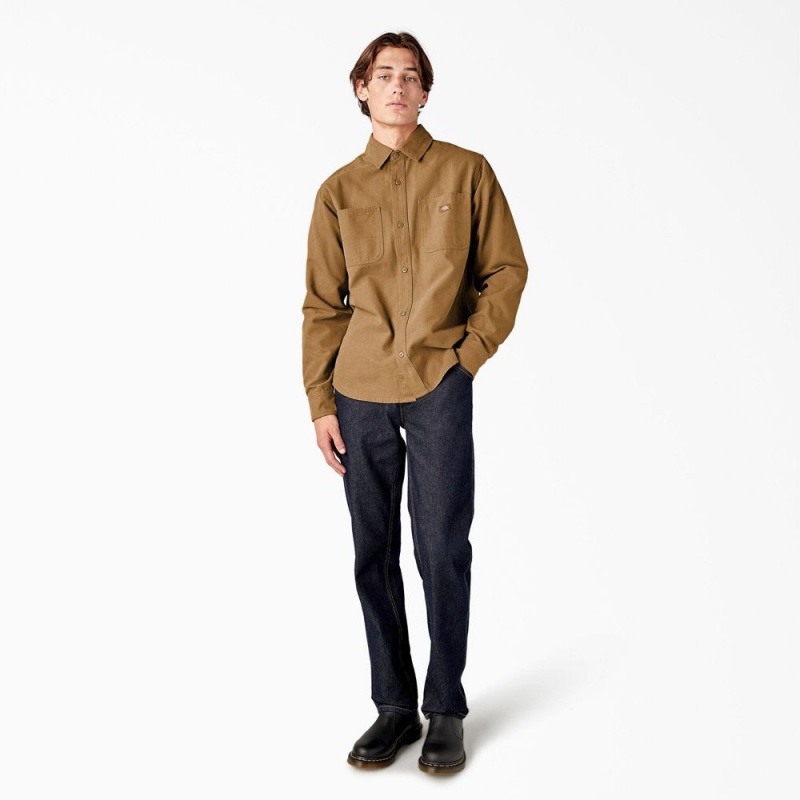 Brown Men's Dickies Duck Canvas Long Sleeve Utility Shirt | RZV719084