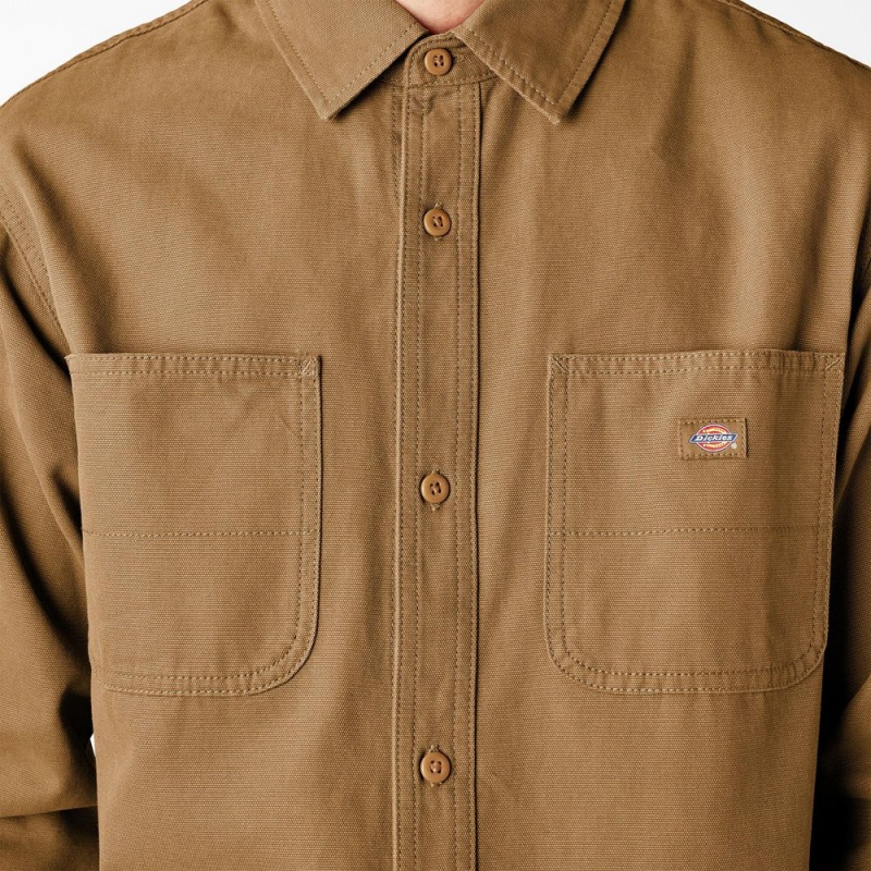 Brown Men's Dickies Duck Canvas Long Sleeve Utility Shirt | RZV719084