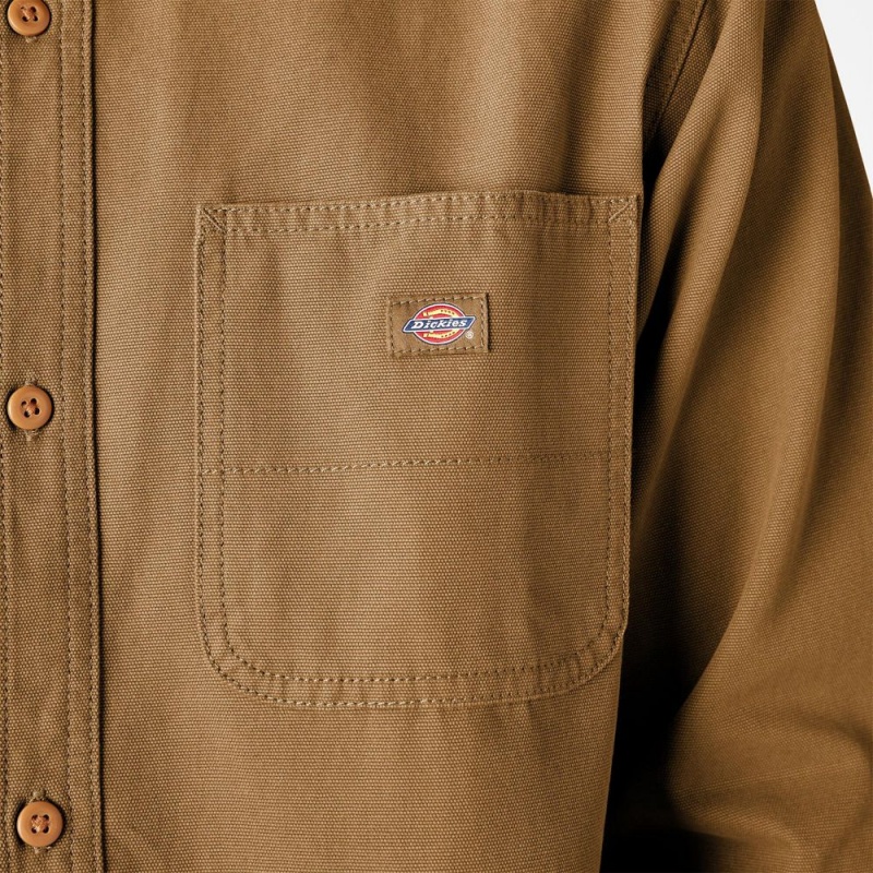 Brown Men's Dickies Duck Canvas Long Sleeve Utility Shirt | RZV719084