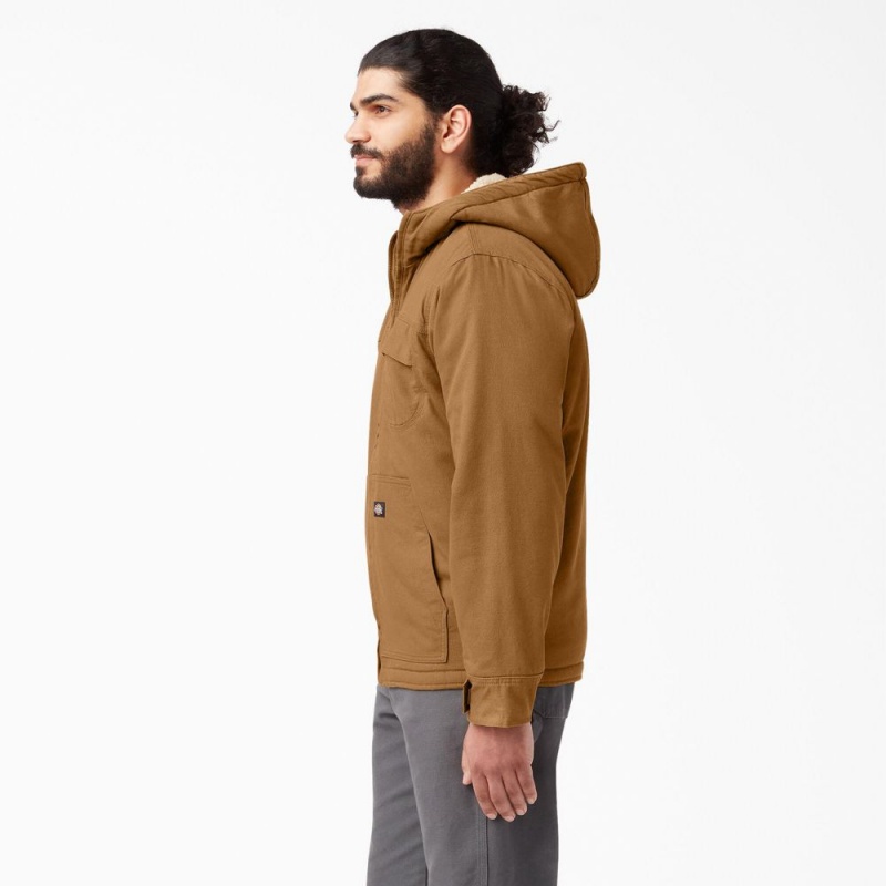 Brown Men's Dickies Duck High Pile Fleece Lined Hooded Jacket | WPB297580