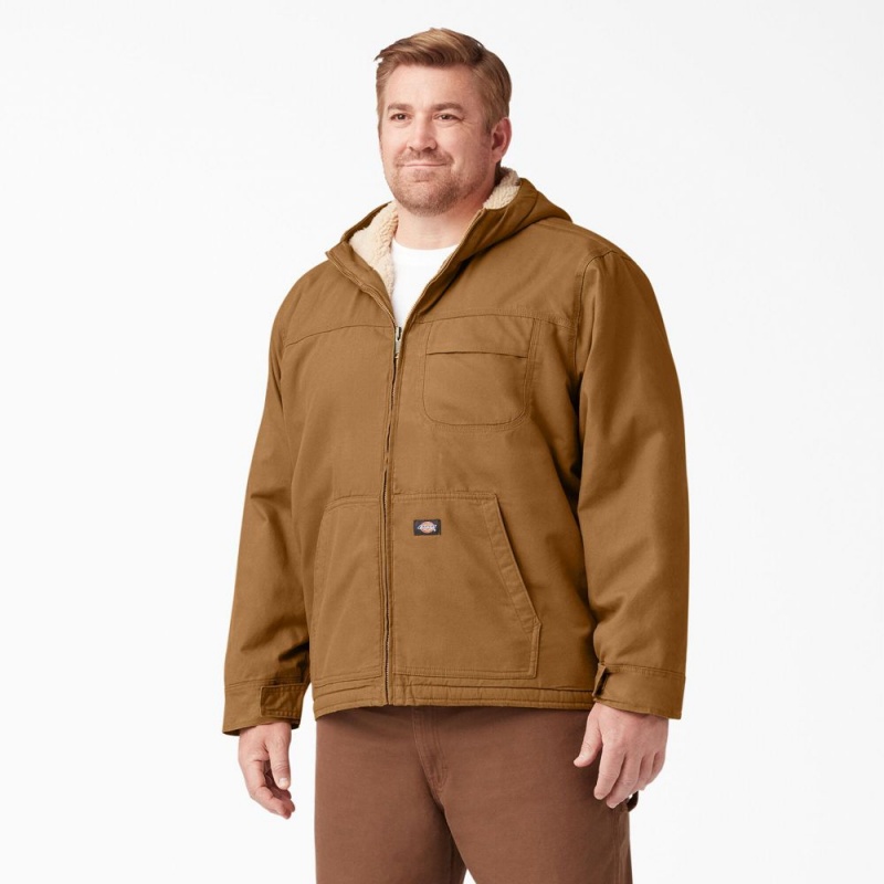 Brown Men's Dickies Duck High Pile Fleece Lined Hooded Jacket | WPB297580