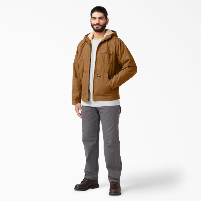 Brown Men's Dickies Duck High Pile Fleece Lined Hooded Jacket | WPB297580