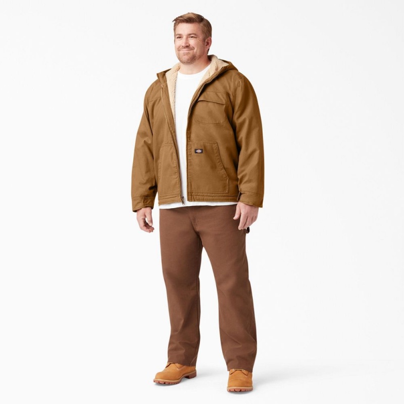 Brown Men's Dickies Duck High Pile Fleece Lined Hooded Jacket | WPB297580