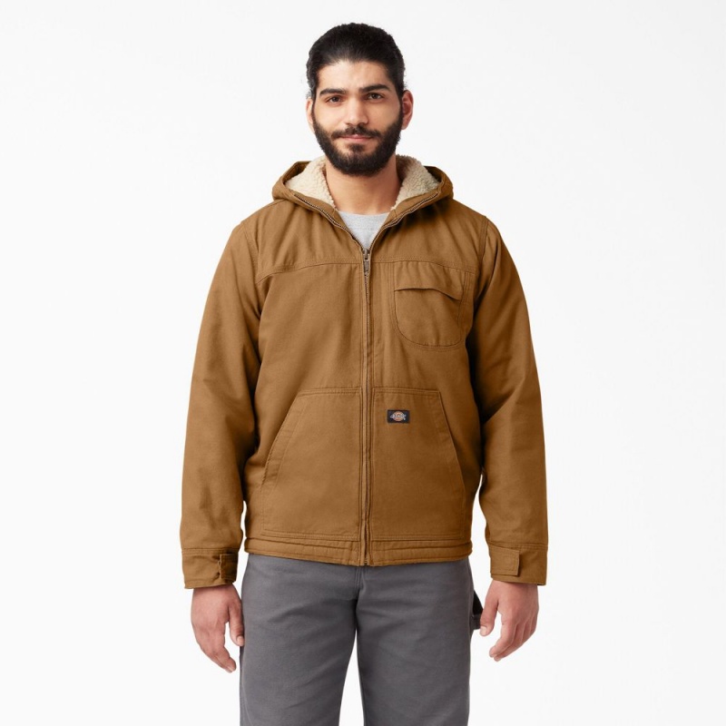 Brown Men\'s Dickies Duck High Pile Fleece Lined Hooded Jacket | WPB297580