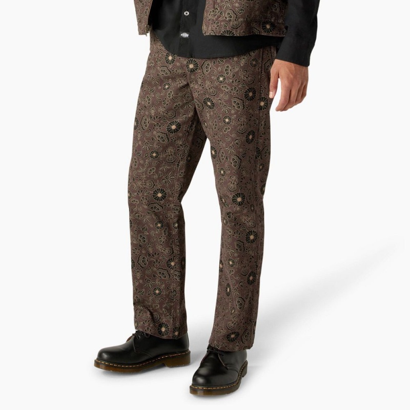 Brown Men's Dickies Ellis Floral Print Duck Canvas Pants | OYR568934