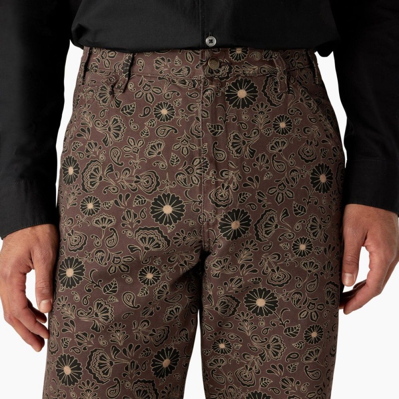 Brown Men's Dickies Ellis Floral Print Duck Canvas Pants | OYR568934