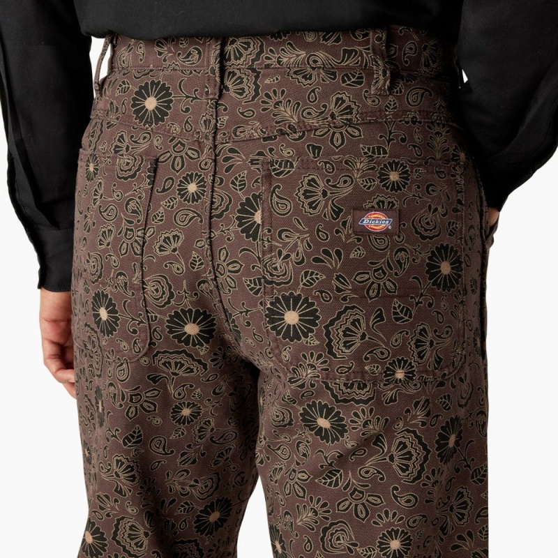 Brown Men's Dickies Ellis Floral Print Duck Canvas Pants | OYR568934