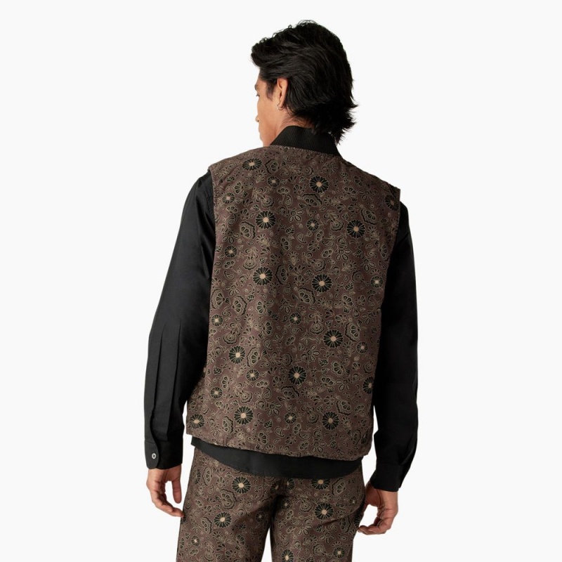 Brown Men's Dickies Ellis Floral Print Reversible Vest | EDL412760