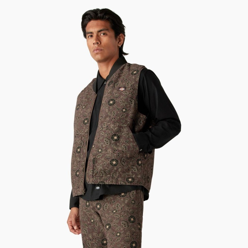 Brown Men's Dickies Ellis Floral Print Reversible Vest | EDL412760