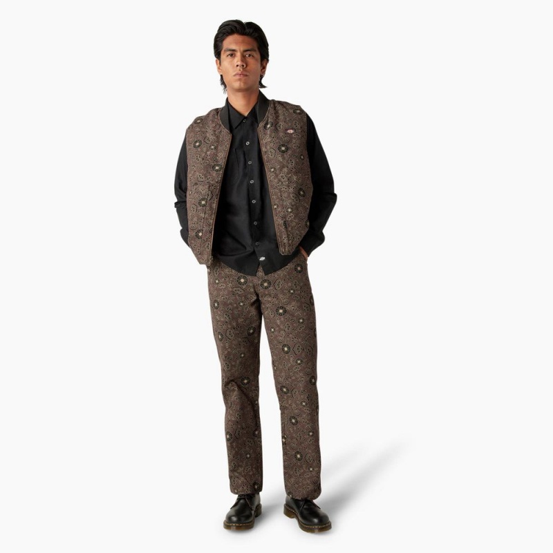 Brown Men's Dickies Ellis Floral Print Reversible Vest | EDL412760